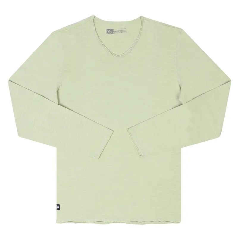 Cotton Slub Long Sleeve V-Neck Neck T-Shirt